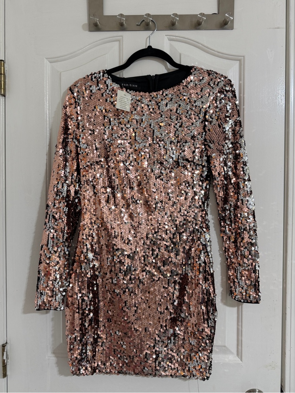 Sequin Long-Sleeve Party Dress - Rose Gold MISSGUIDED